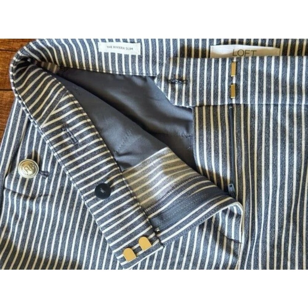 Loft Riviera Slim Cropped Pant Size 10 Navy White Pinstripe - Picture 7 of 9